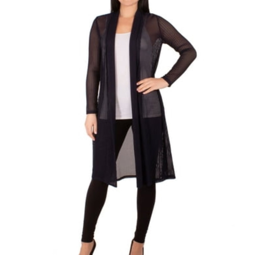 NY Collection Sheer Navy Black Duster Cardigan